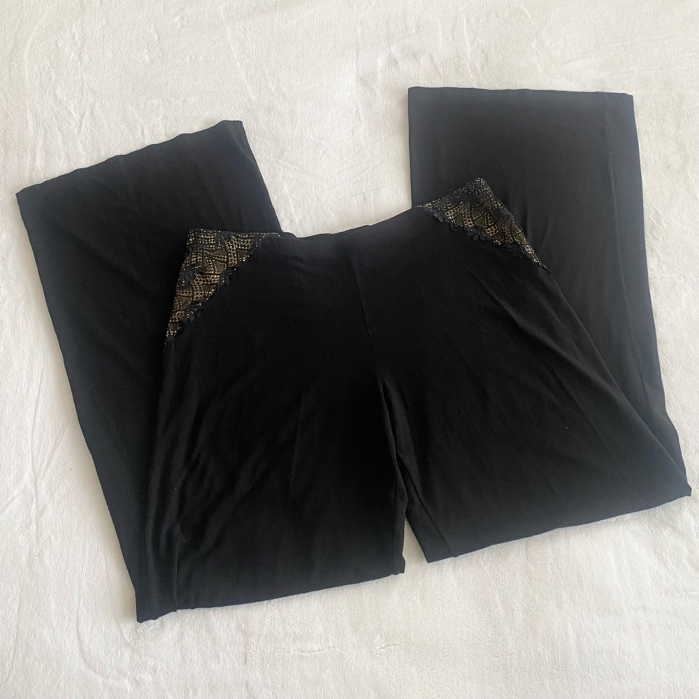 Cosabella Wide Leg Palazzo Lacy Lounging Black stretch Knit Pants Italy pants